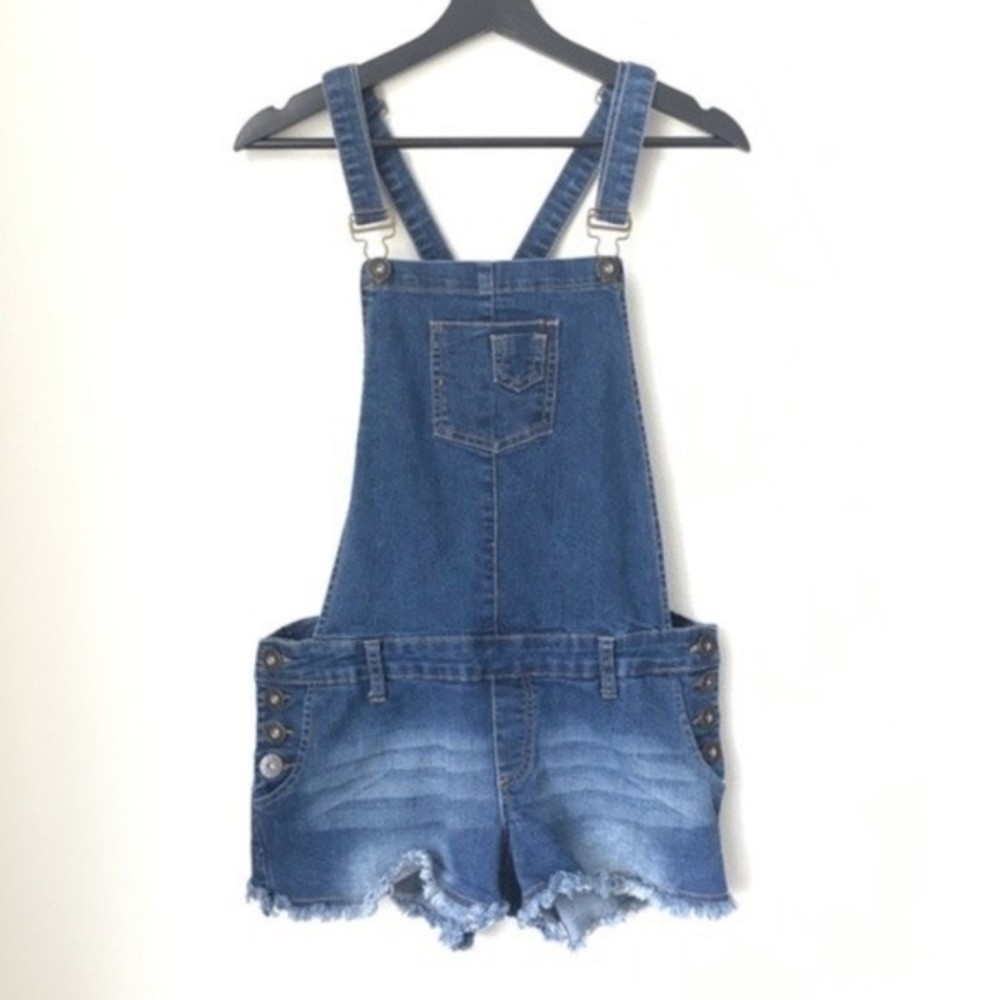 Guess Denim Bib Overall Shorts Distressed Raw Hem